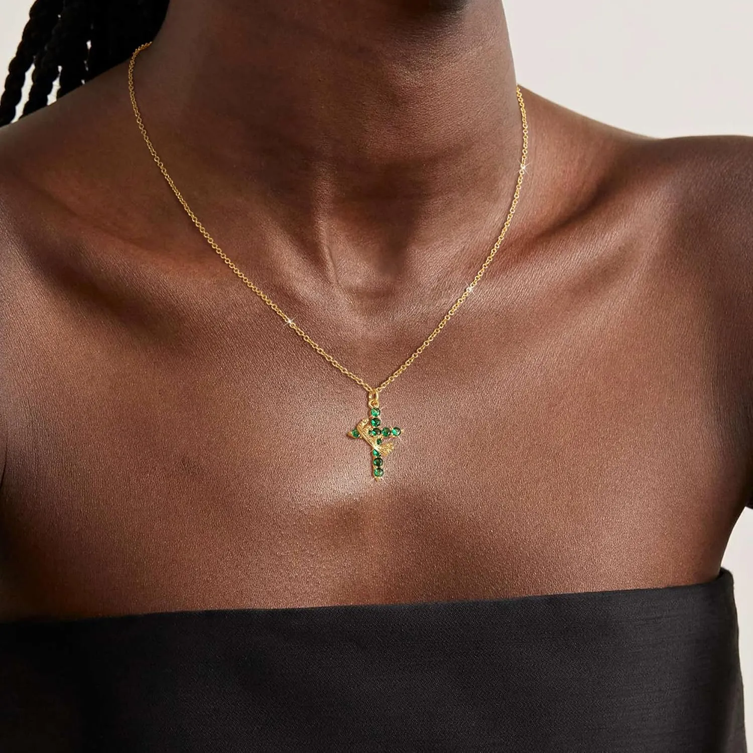 Cross Necklace for Women, Dainty Cross Necklace with Crown Trendy 14K Gold Plated Cubic Zirconia Pendant Necklaces Simple Cute Necklaces Women Jewelry