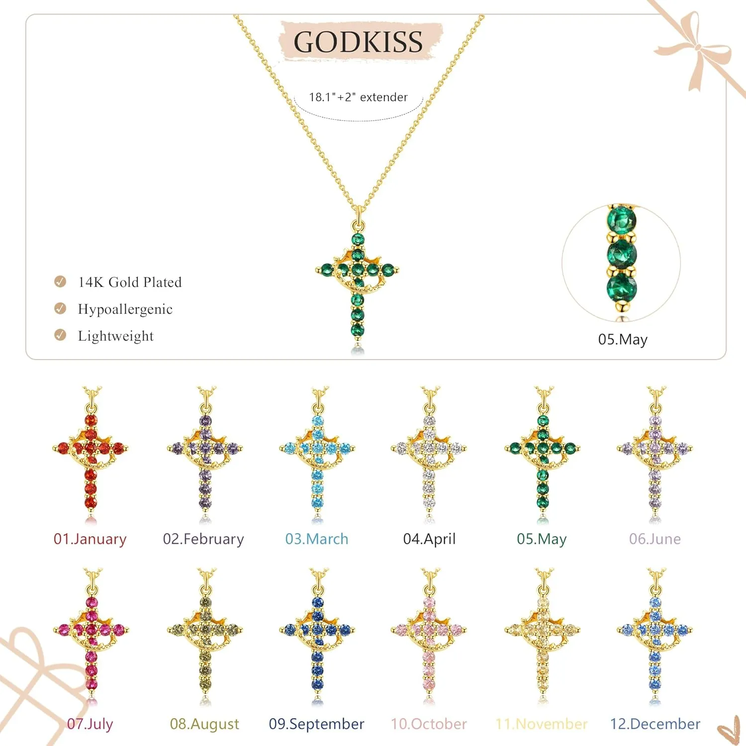 Cross Necklace for Women, Dainty Cross Necklace with Crown Trendy 14K Gold Plated Cubic Zirconia Pendant Necklaces Simple Cute Necklaces Women Jewelry