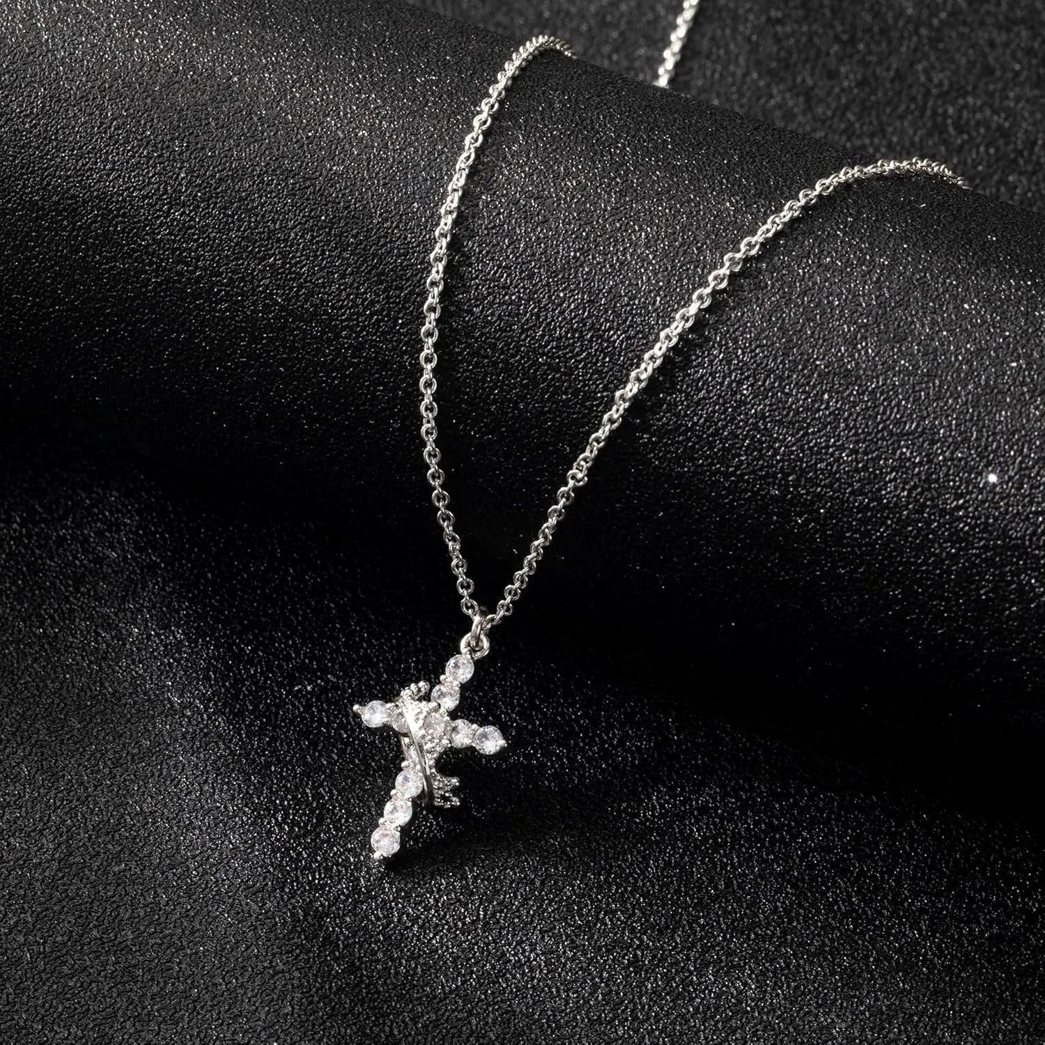 Cross Necklace for Women, Dainty Cross Necklace with Crown Trendy 14K Gold Plated Cubic Zirconia Pendant Necklaces Simple Cute Necklaces Women Jewelry