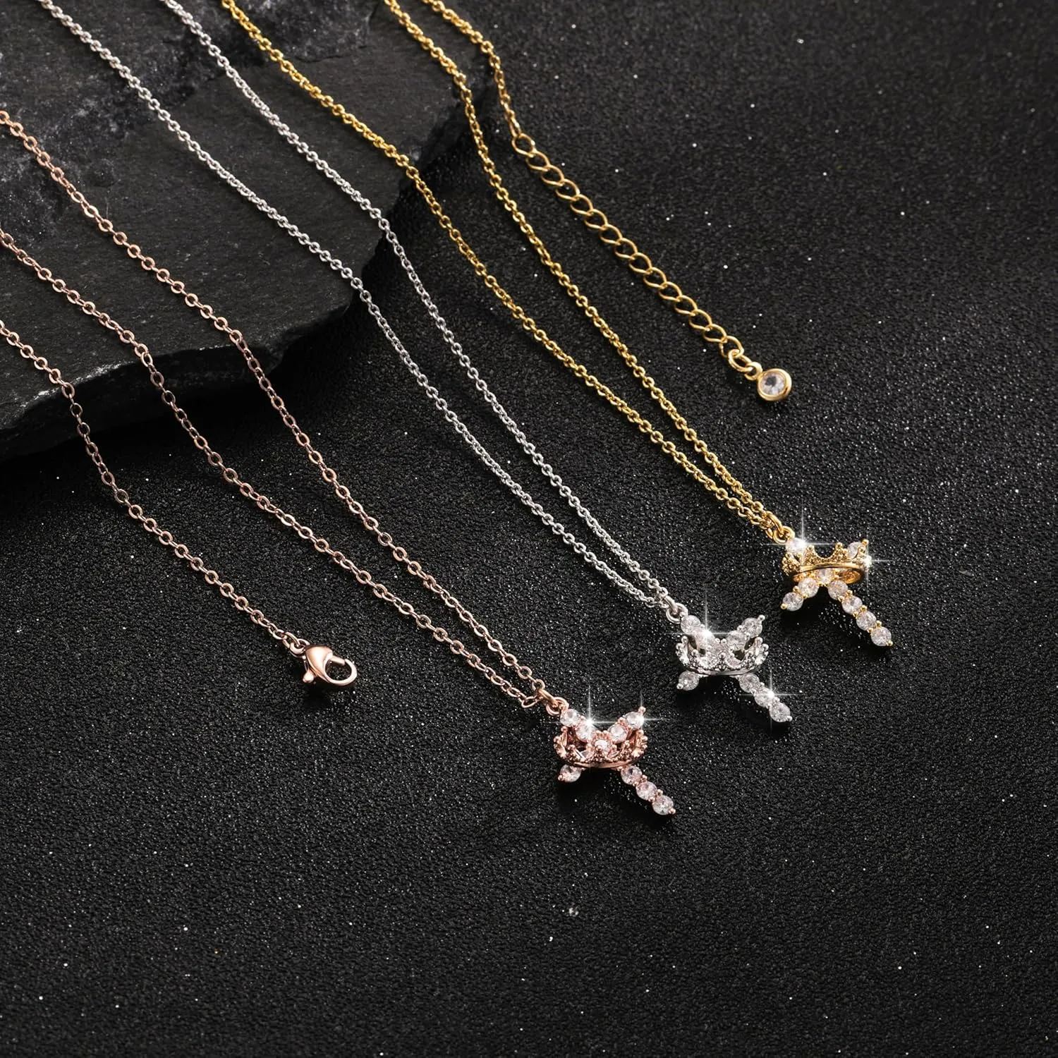 Cross Necklace for Women, Dainty Cross Necklace with Crown Trendy 14K Gold Plated Cubic Zirconia Pendant Necklaces Simple Cute Necklaces Women Jewelry