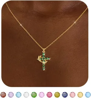 Cross Necklace for Women, Dainty Cross Necklace with Crown Trendy 14K Gold Plated Cubic Zirconia Pendant Necklaces Simple Cute Necklaces Women Jewelry