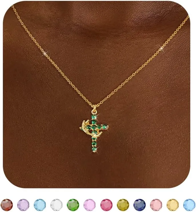 Cross Necklace for Women, Dainty Cross Necklace with Crown Trendy 14K Gold Plated Cubic Zirconia Pendant Necklaces Simple Cute Necklaces Women Jewelry