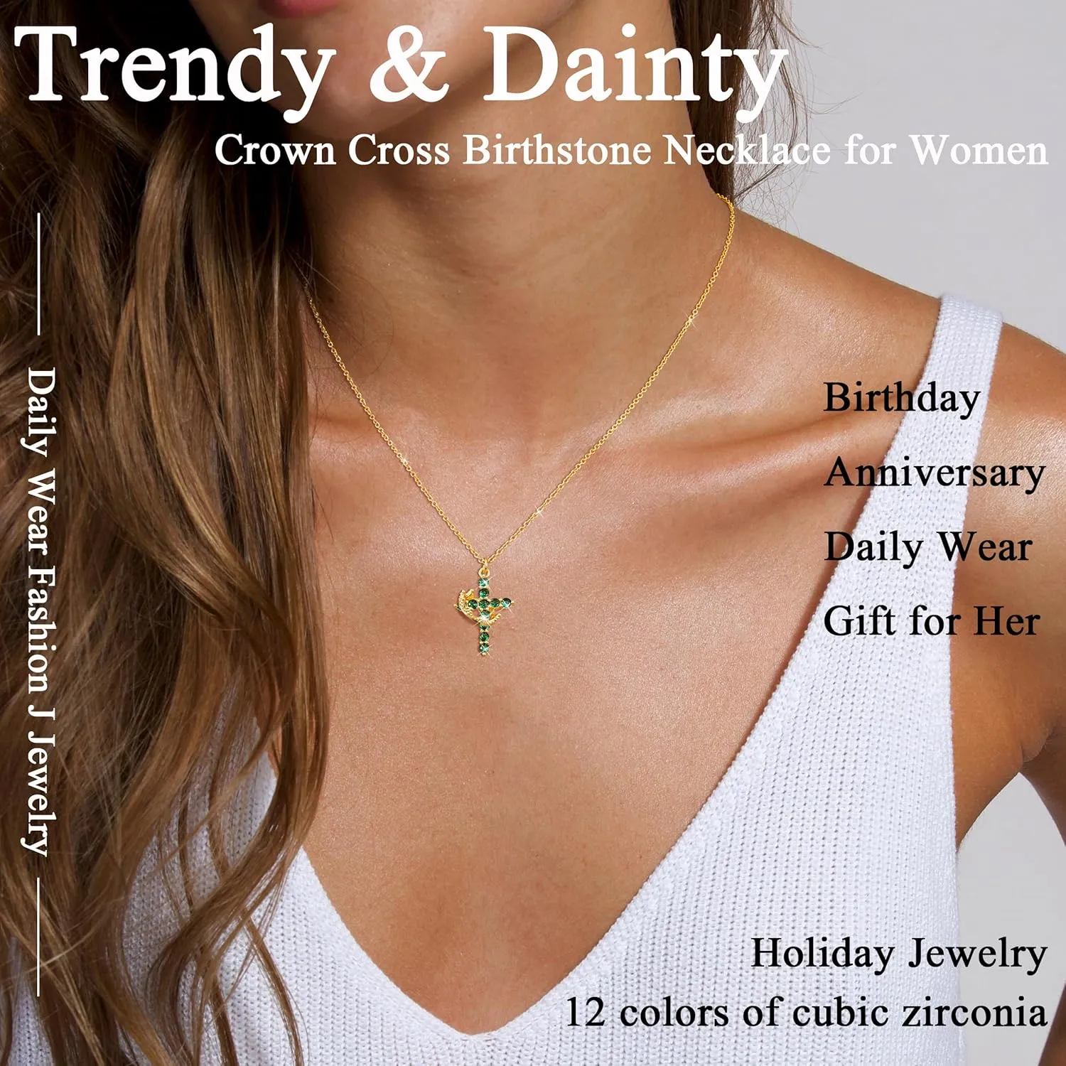 Cross Necklace for Women, Dainty Cross Necklace with Crown Trendy 14K Gold Plated Cubic Zirconia Pendant Necklaces Simple Cute Necklaces Women Jewelry