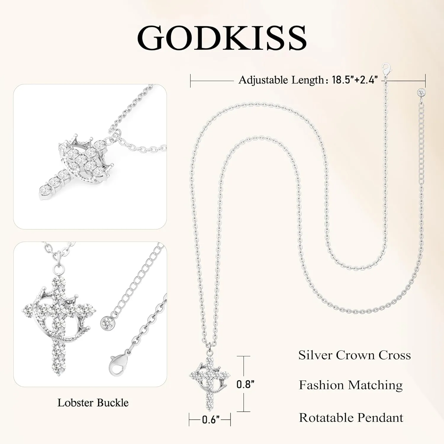 Cross Necklace for Women, Dainty Cross Necklace with Crown Trendy 14K Gold Plated Cubic Zirconia Pendant Necklaces Simple Cute Necklaces Women Jewelry