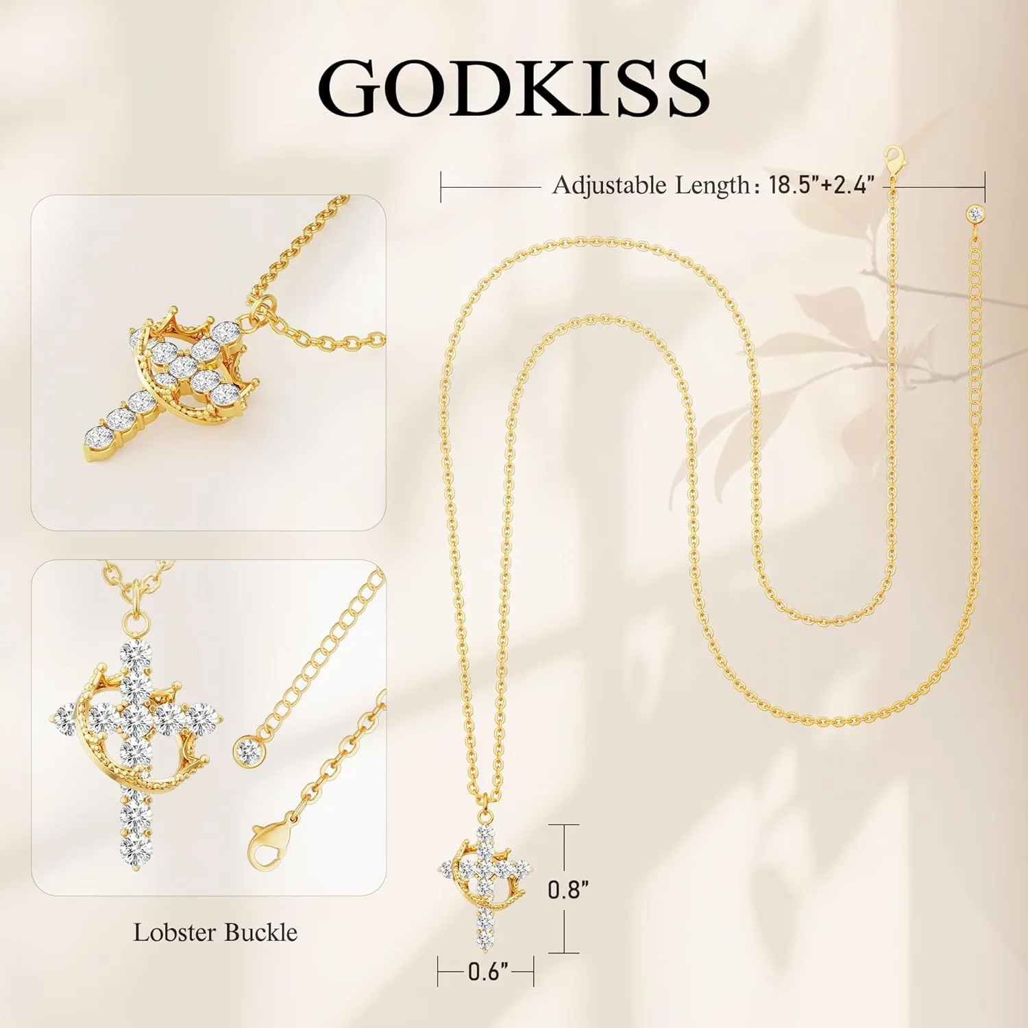 Cross Necklace for Women, Dainty Cross Necklace with Crown Trendy 14K Gold Plated Cubic Zirconia Pendant Necklaces Simple Cute Necklaces Women Jewelry
