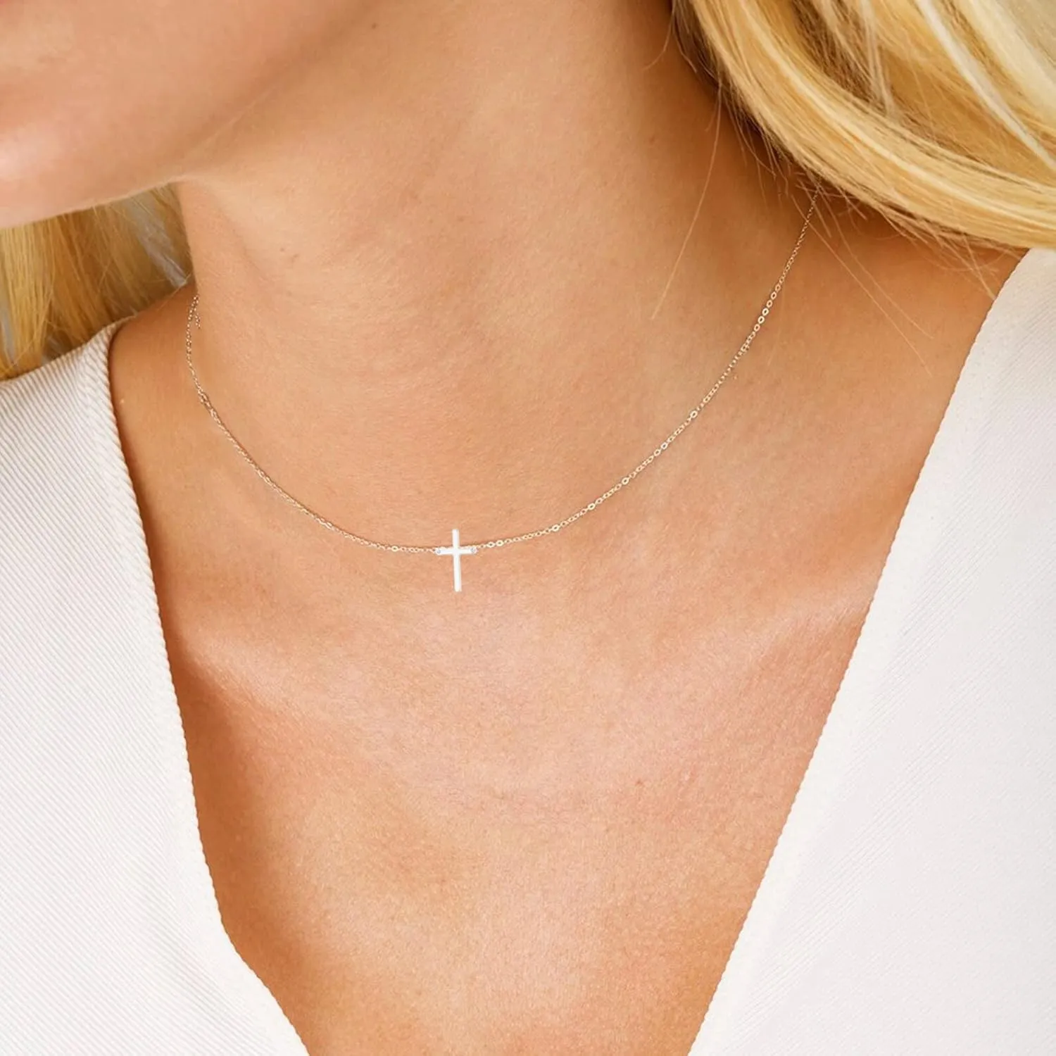 Cross Necklace for WomenDainty Gold Necklace 14k Gold Plated Small Cross Pendant Necklace Simple Gold Cross Necklaces for Women Cute Gold Cross Choker Necklaces Trendy Gold Jewelry Gifts