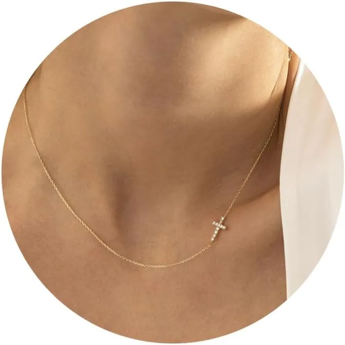 Cross Necklace for WomenDainty Gold Necklace 14k Gold Plated Small Cross Pendant Necklace Simple Gold Cross Necklaces for Women Cute Gold Cross Choker Necklaces Trendy Gold Jewelry Gifts