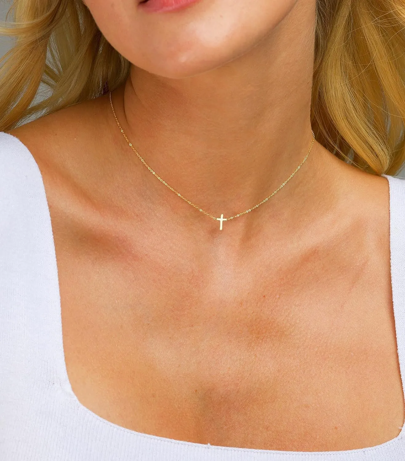 Cross Necklace for WomenDainty Gold Necklace 14k Gold Plated Small Cross Pendant Necklace Simple Gold Cross Necklaces for Women Cute Gold Cross Choker Necklaces Trendy Gold Jewelry Gifts