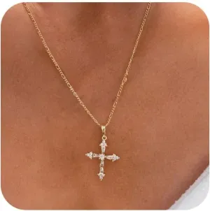 Cross Necklaces for Women, 14k Gold Plated Cross Necklace Cute Cross Peadant Necklace Simple Gold Choker Necklaces for Women Trendy Preppy Gold Jewelry