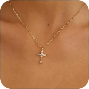 Cross Necklaces for Women, 14k Gold Plated Cross Necklace Cute Cross Peadant Necklace Simple Gold Choker Necklaces for Women Trendy Preppy Gold Jewelry