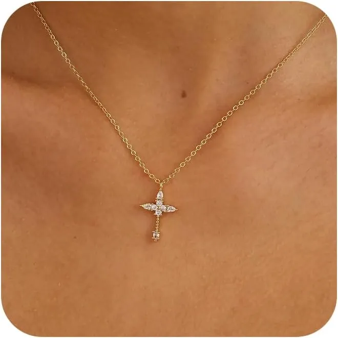 Cross Necklaces for Women, 14k Gold Plated Cross Necklace Cute Cross Peadant Necklace Simple Gold Choker Necklaces for Women Trendy Preppy Gold Jewelry
