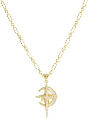 Cross Necklaces for Women 14k Gold Plated Paperclip Chain Charm Toggle Clasp Medallion Coin Cubic Zirconia Cross Pendant Fritillaria Moon Pearl Crucifix Cross Necklaces Gift Trendy Jewelry