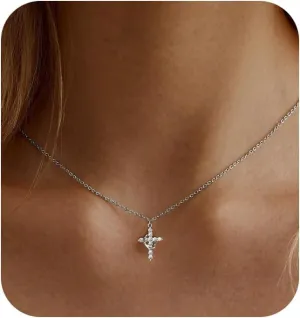 Cross Necklaces for Women Dainty 14K Gold Plated/Silver Cubic Zirconia Cross Pendant Necklaces Non Tarnish Simple Cross Charm Necklace Fashion Jewelry Gifts