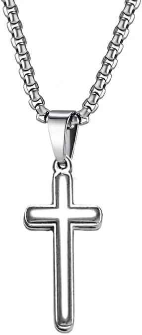 Cross Necklaces for Women Men Gold Black Silver Titanium Steel Cross Pendant Necklace Punk Box Chain Hip-hop Cross Couple Necklaces Religious Jewelry Gifts