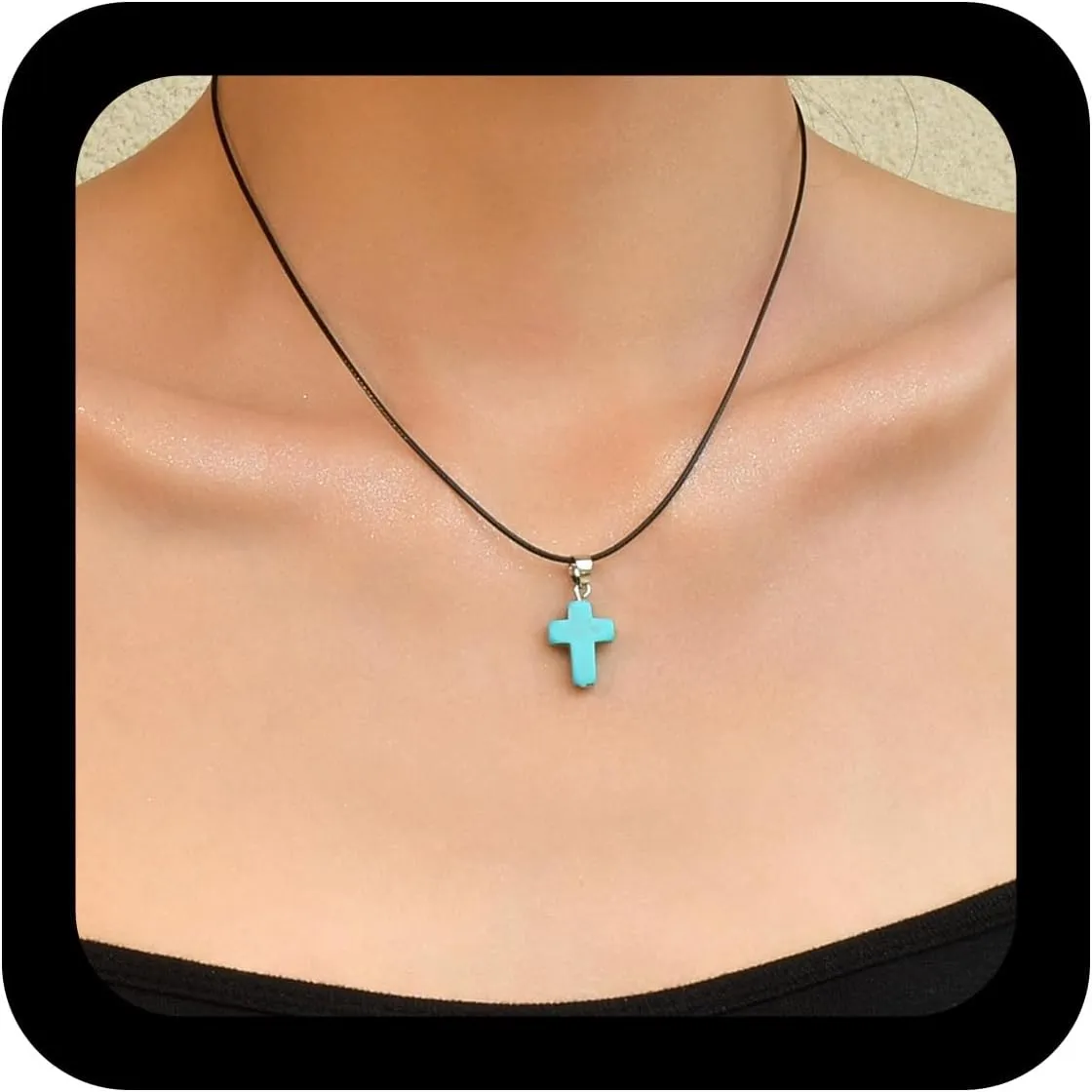 Cross Turquoise Pendant Necklace Chunky Cross Turquoise Necklace Vintage Turquoises Crucifix Collar Necklaces Black Leather Choker Necklaces Jewelry for Women