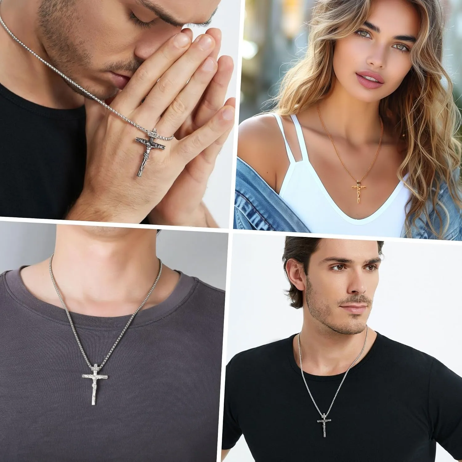 Crucifix Cross Necklace for Men and Women with Exquisite Jesus Pendant and Stainless Steel Chain 16-30 Inch