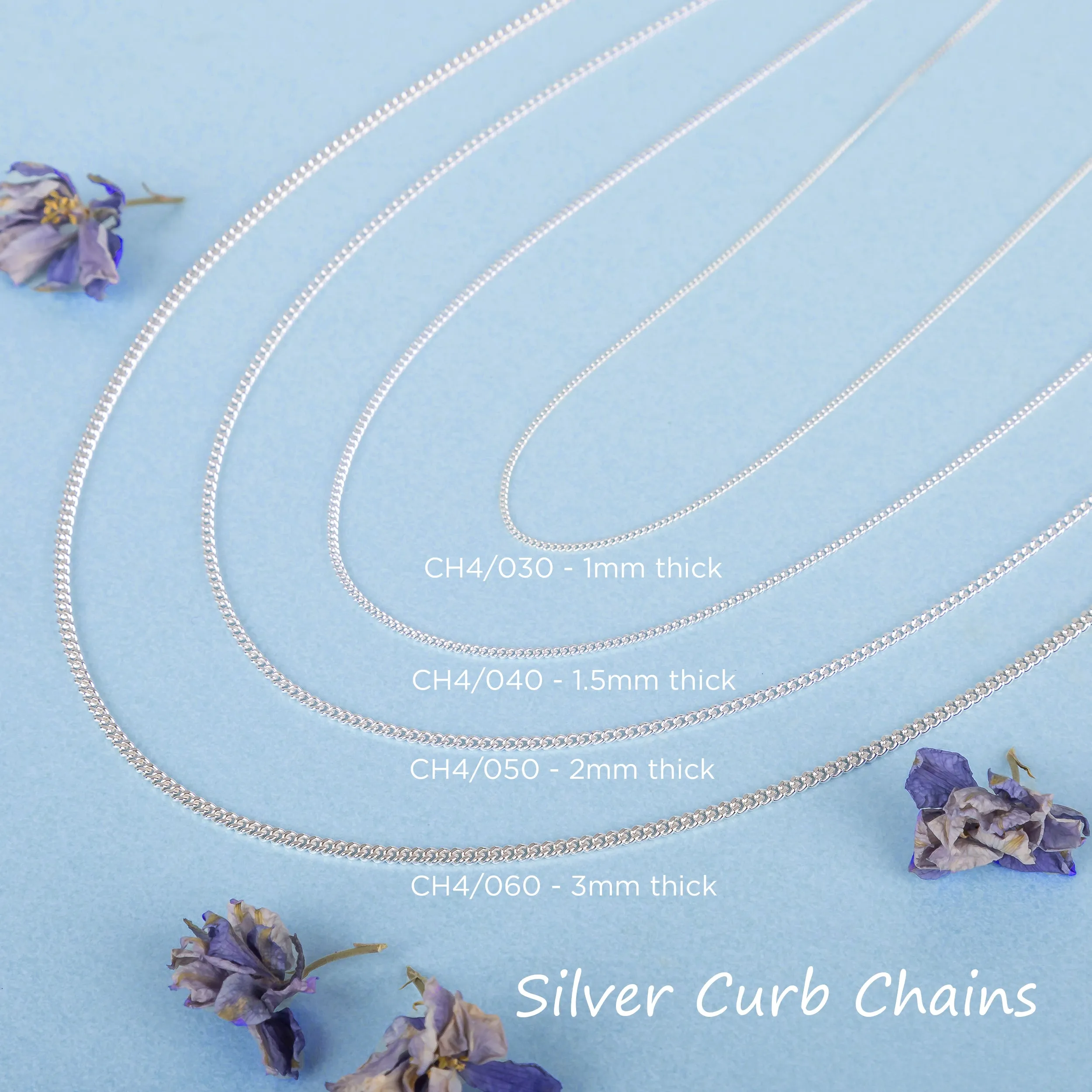 Curb Chain in 925 Sterling Silver - 1mm thickness