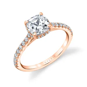 Cushion Cut Classic Hidden Halo Engagement Ring - Harmonie 18k Gold Rose