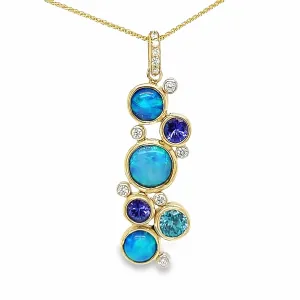 Custom 14k Yellow Gold Opal, Tanzanite, Zircon and Diamond Pendant by Paul Richter