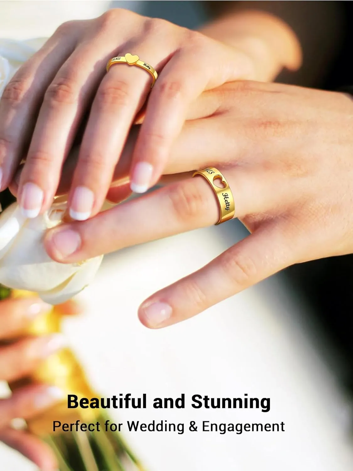 Custom Promise Rings for Couple, Gold Plated/Black Plated with 316L Stainless Steel Matching Rings, Engagement Wedding Bands for Him and Her, Come with Box