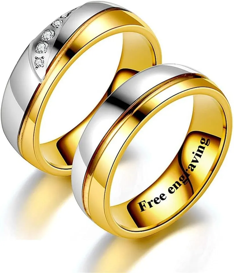 Customizable Photo Rings for Couples Heart Fingerprint Engraved Text Rings for Best Friends Sisters Promise Rings Custom Patterns 8mm 6mm Width Birthday Gift Titanium Steel