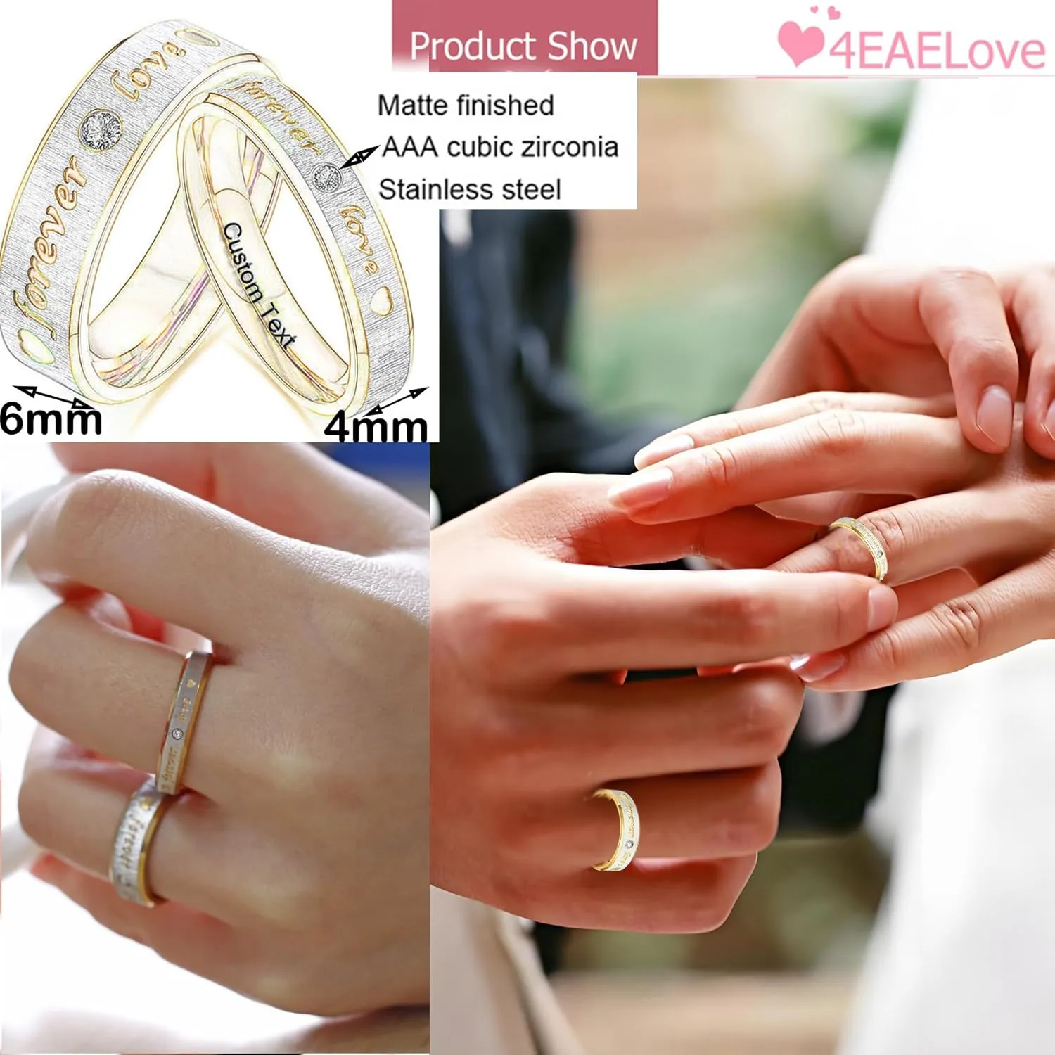 Customize Hand Made Stainless Steel Couples Ring Roman Numerals Ring Titanium Engraved Promise Rings