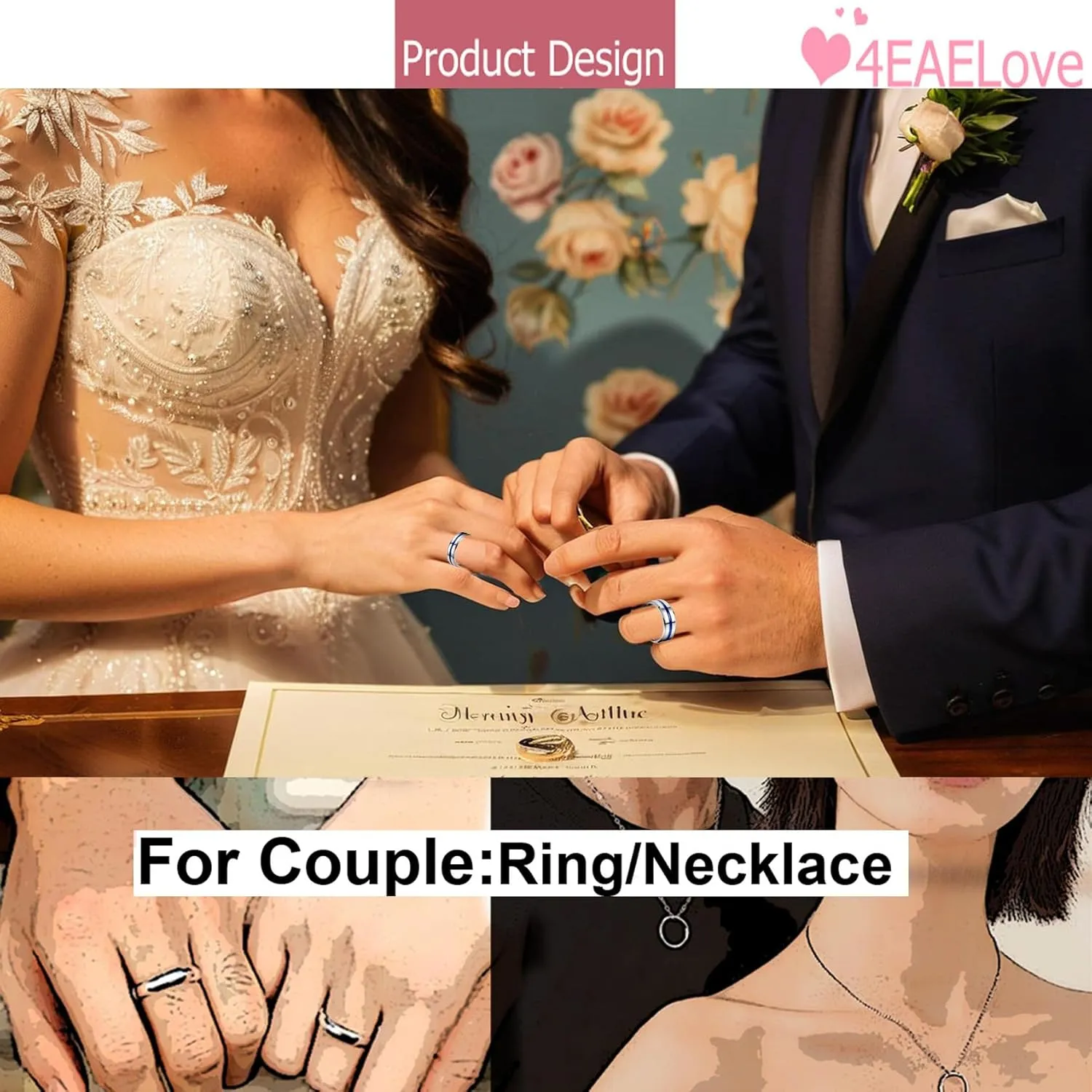 Customize Hand Made Stainless Steel Couples Ring Roman Numerals Ring Titanium Engraved Promise Rings