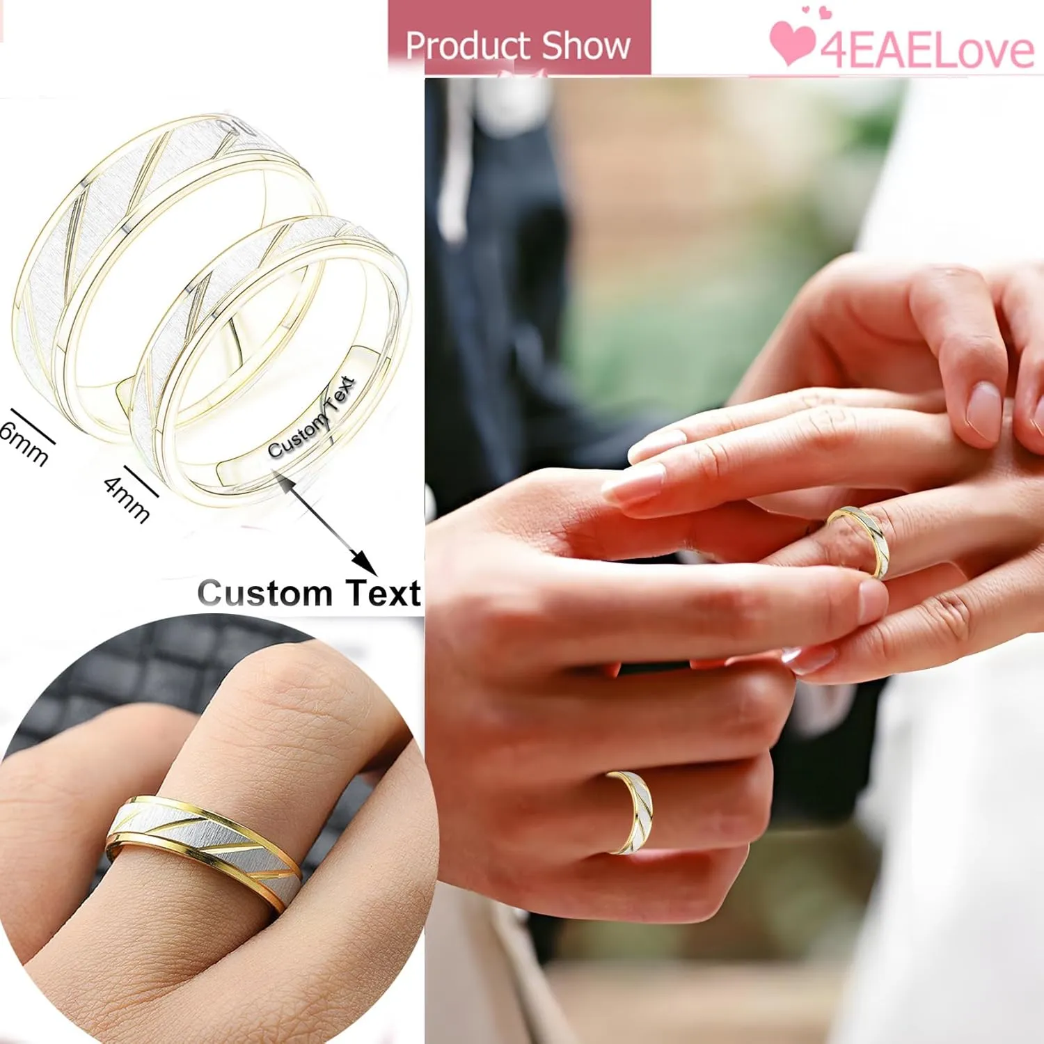 Customize Hand Made Stainless Steel Couples Ring Roman Numerals Ring Titanium Engraved Promise Rings