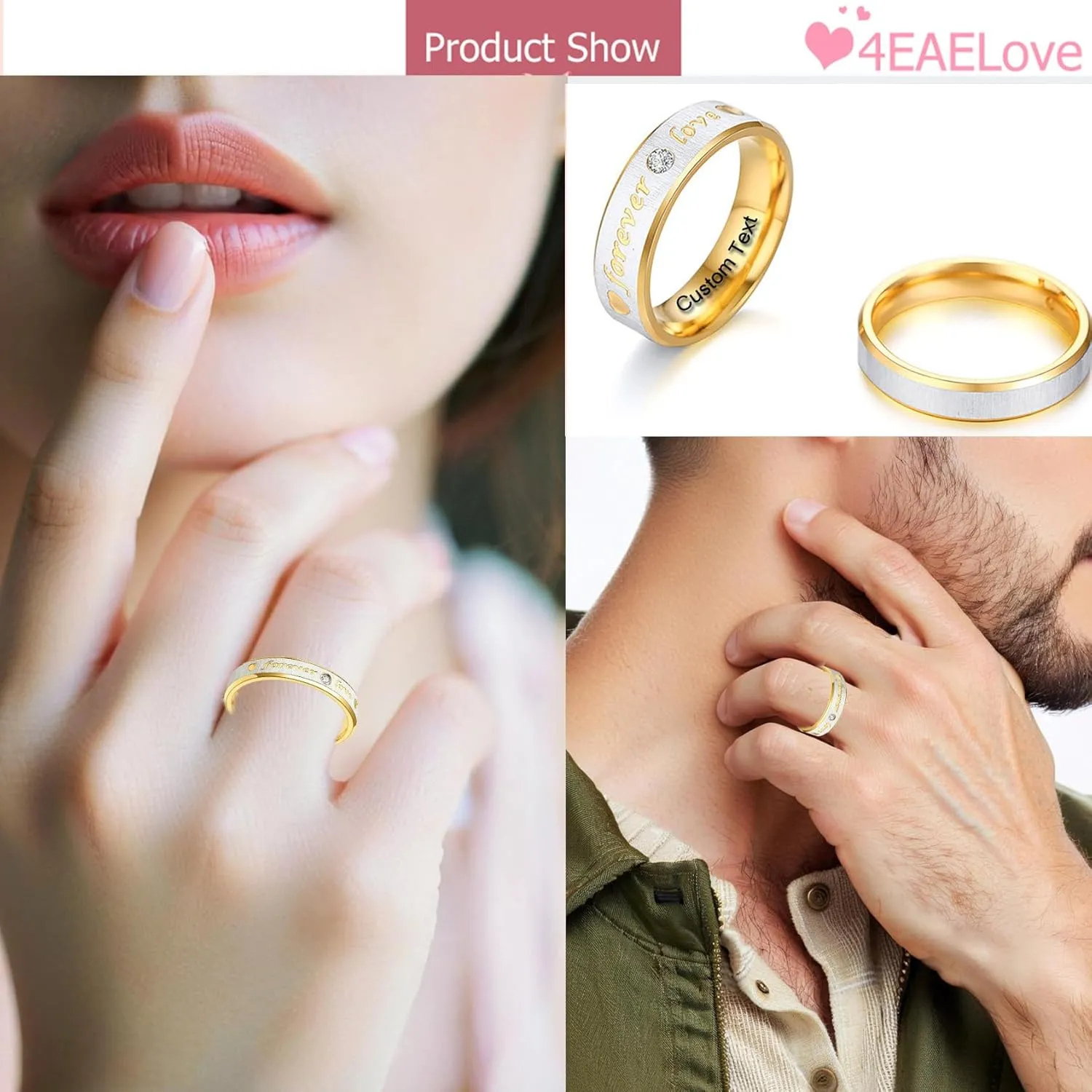 Customize Hand Made Stainless Steel Couples Ring Roman Numerals Ring Titanium Engraved Promise Rings