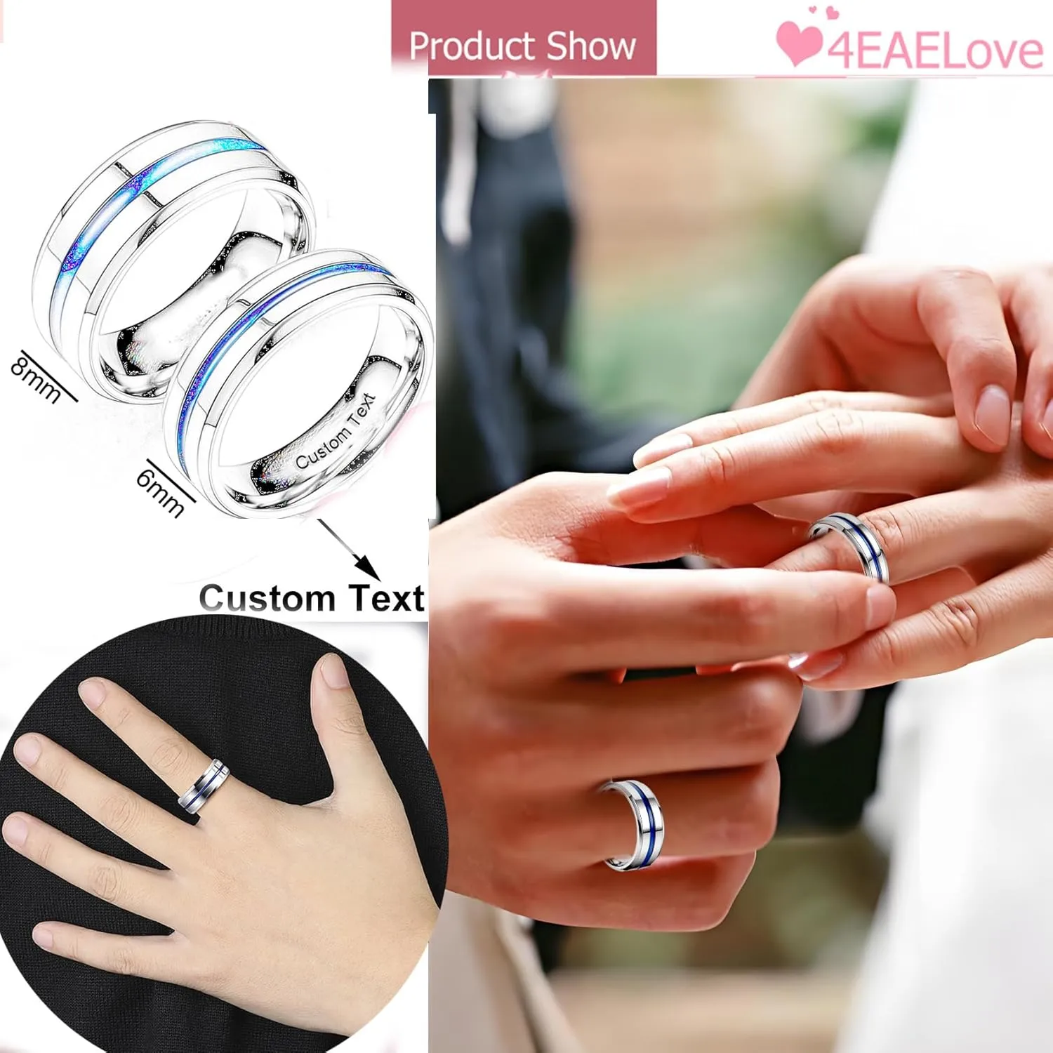 Customize Hand Made Stainless Steel Couples Ring Roman Numerals Ring Titanium Engraved Promise Rings