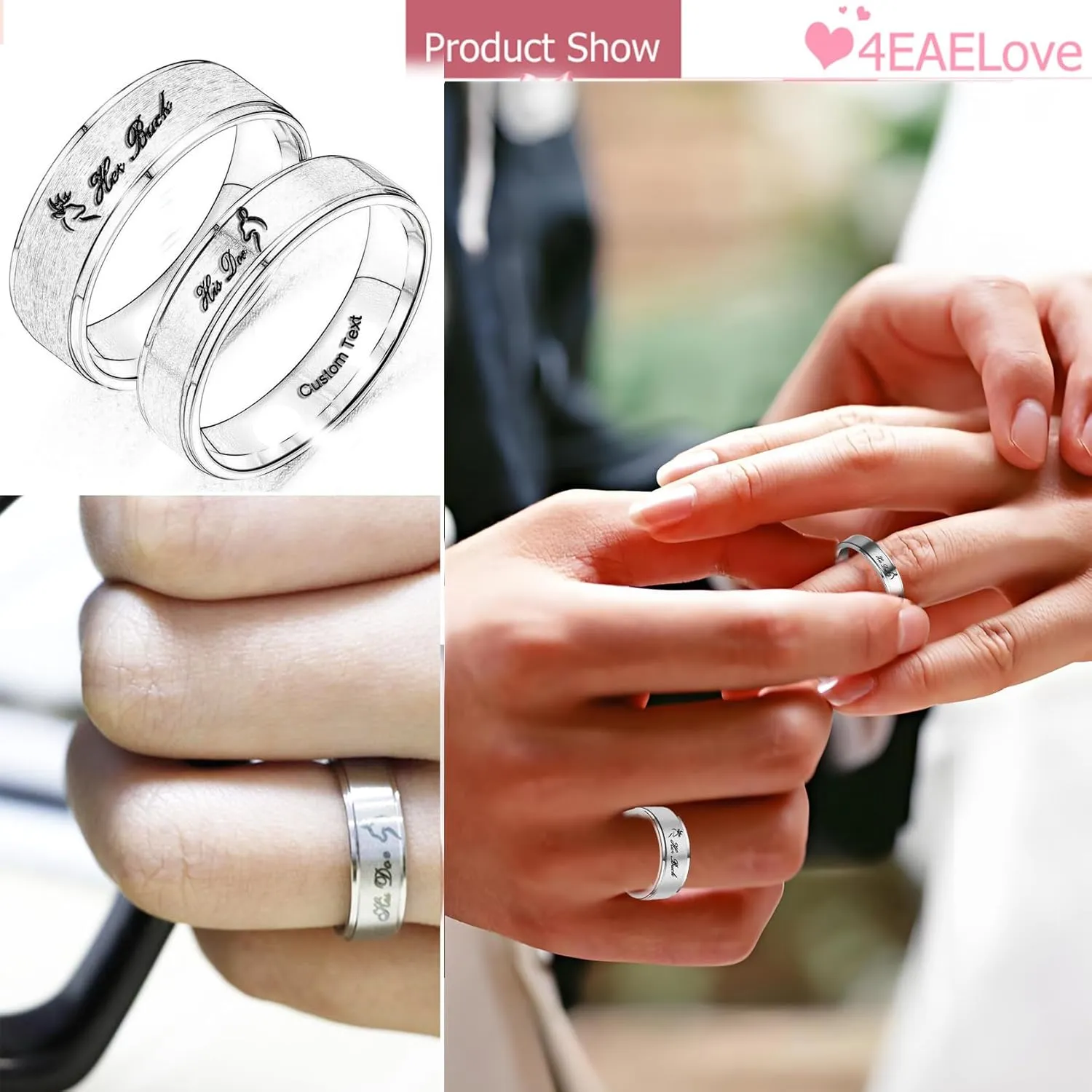 Customize Her Buck His Doe Elk Couples Rings Promise Ring Inside Can Engraved Band Rings Wedding Rings Titanium Stainless Steel 8mm 6mm 6-13#