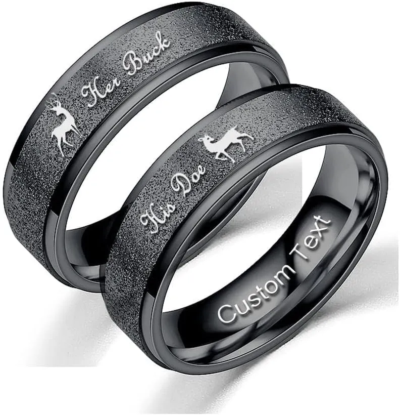 Customize Her Buck His Doe Elk Couples Rings Promise Ring Inside Can Engraved Band Rings Wedding Rings Titanium Stainless Steel 8mm 6mm 6-13#