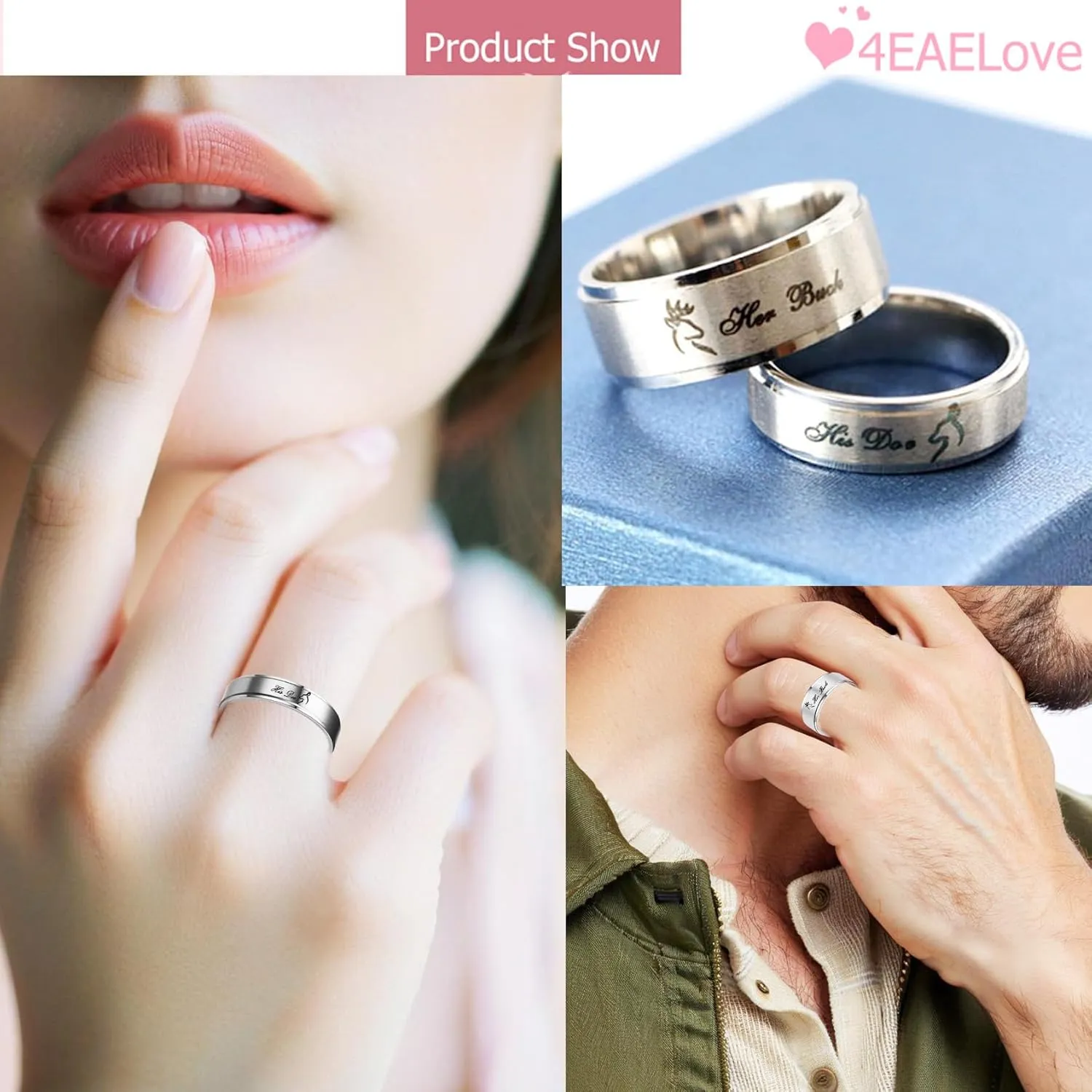 Customize Her Buck His Doe Elk Couples Rings Promise Ring Inside Can Engraved Band Rings Wedding Rings Titanium Stainless Steel 8mm 6mm 6-13#