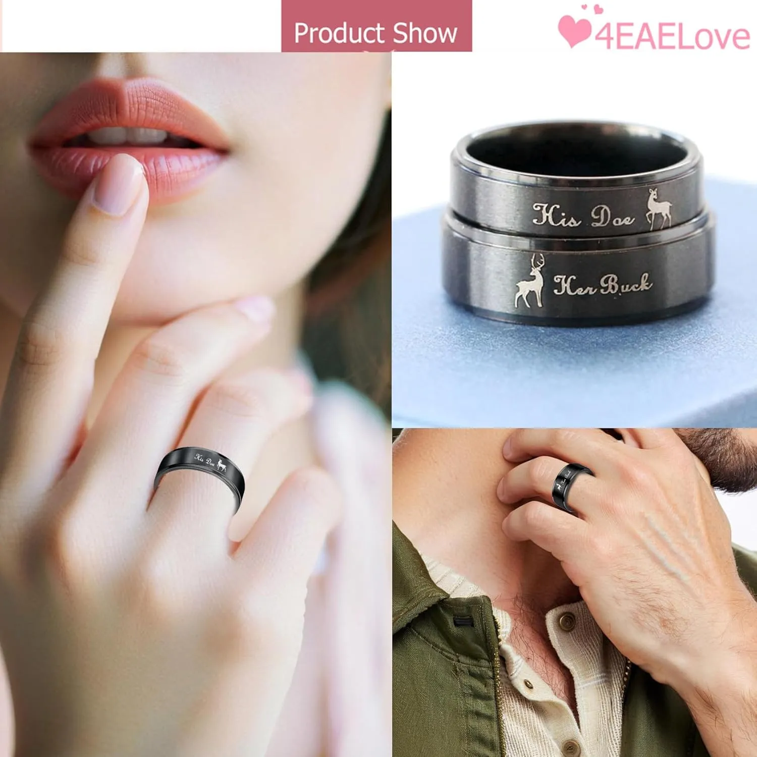 Customize Her Buck His Doe Elk Couples Rings Promise Ring Inside Can Engraved Band Rings Wedding Rings Titanium Stainless Steel 8mm 6mm 6-13#