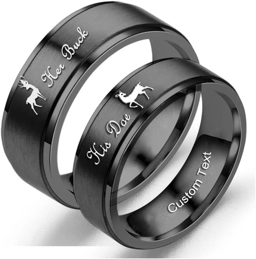 Customize Her Buck His Doe Elk Couples Rings Promise Ring Inside Can Engraved Band Rings Wedding Rings Titanium Stainless Steel 8mm 6mm 6-13#