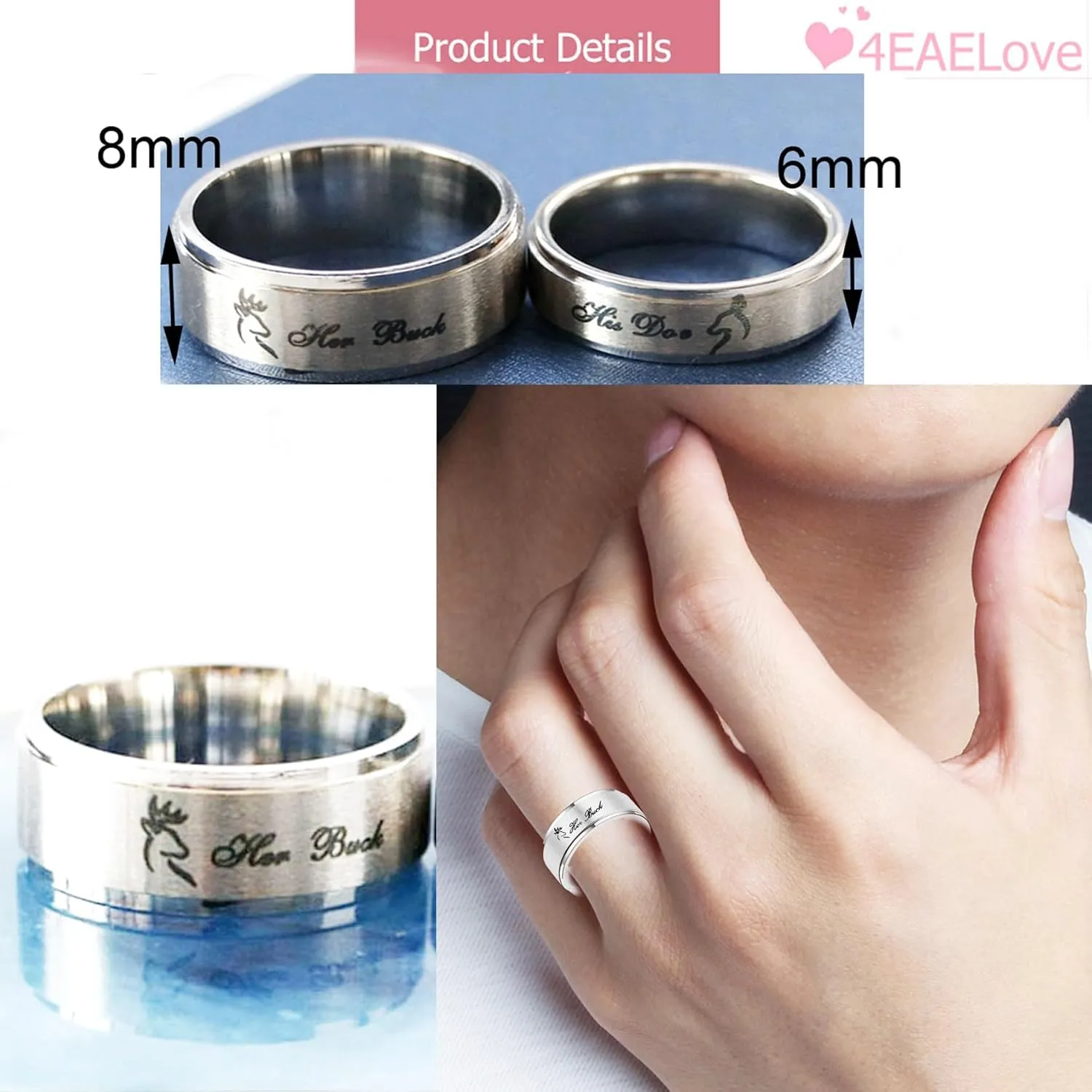 Customize Her Buck His Doe Elk Couples Rings Promise Ring Inside Can Engraved Band Rings Wedding Rings Titanium Stainless Steel 8mm 6mm 6-13#