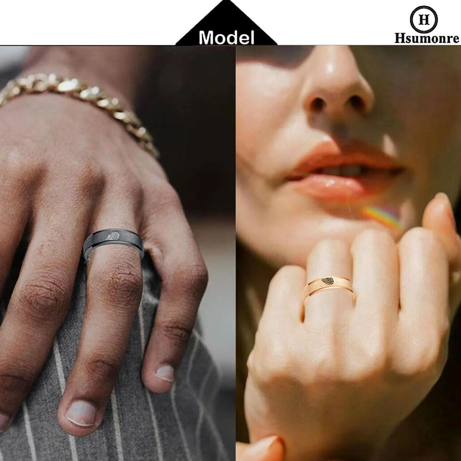 Customize Matching Heart Fingerprint Promise Rings for Couples Frosted Engraved Love Personalized Wedding Rings for Him and Her Stainless Steel Width 6mm