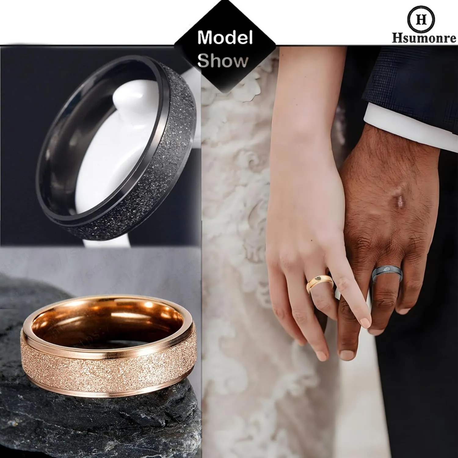 Customize Matching Heart Fingerprint Promise Rings for Couples Frosted Engraved Love Personalized Wedding Rings for Him and Her Stainless Steel Width 6mm