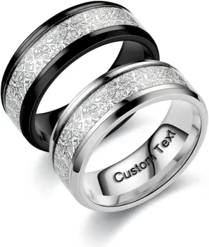 Customize Wood Leaf Pattern Couples Rings Promise Ring Inside Can Engraved Band Rings Wedding Bands Stainless Steel 8mm 6-13#
