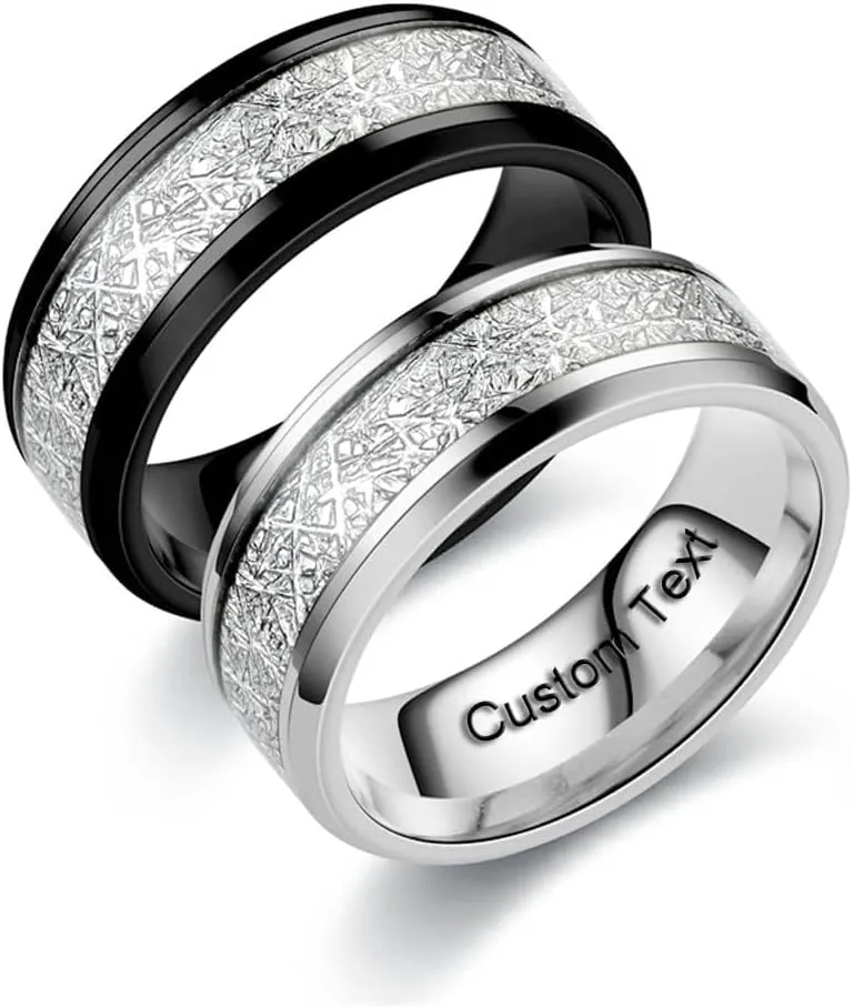 Customize Wood Leaf Pattern Couples Rings Promise Ring Inside Can Engraved Band Rings Wedding Bands Stainless Steel 8mm 6-13#