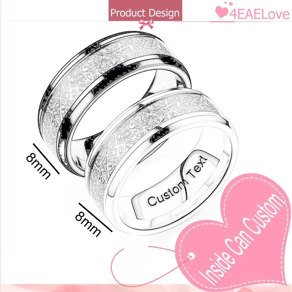 Customize Wood Leaf Pattern Couples Rings Promise Ring Inside Can Engraved Band Rings Wedding Bands Stainless Steel 8mm 6-13#