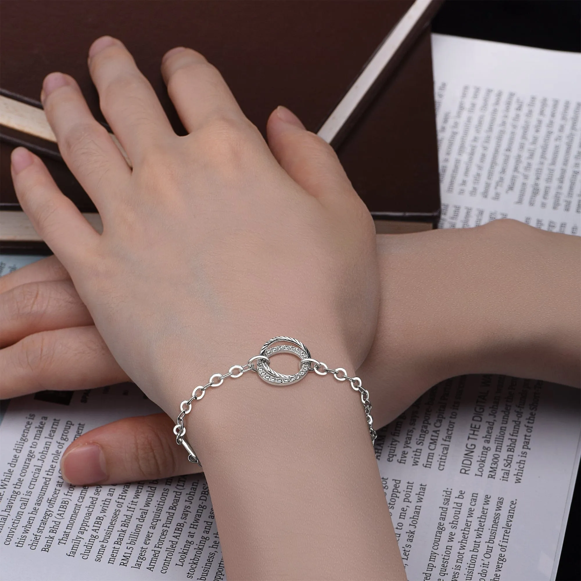 CZ Circle Mother Daughter Bracelet Sterling Silver