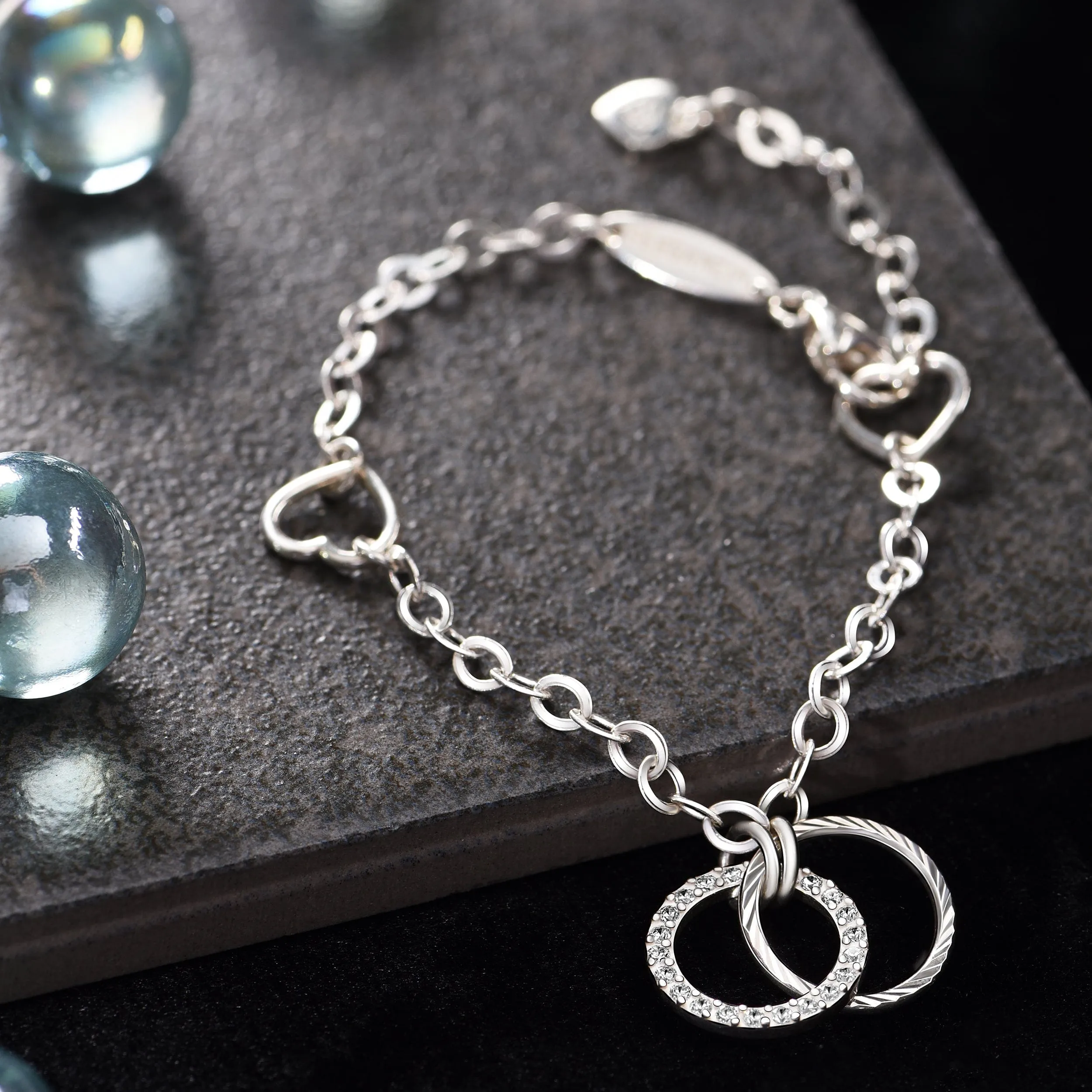 CZ Circle Mother Daughter Bracelet Sterling Silver