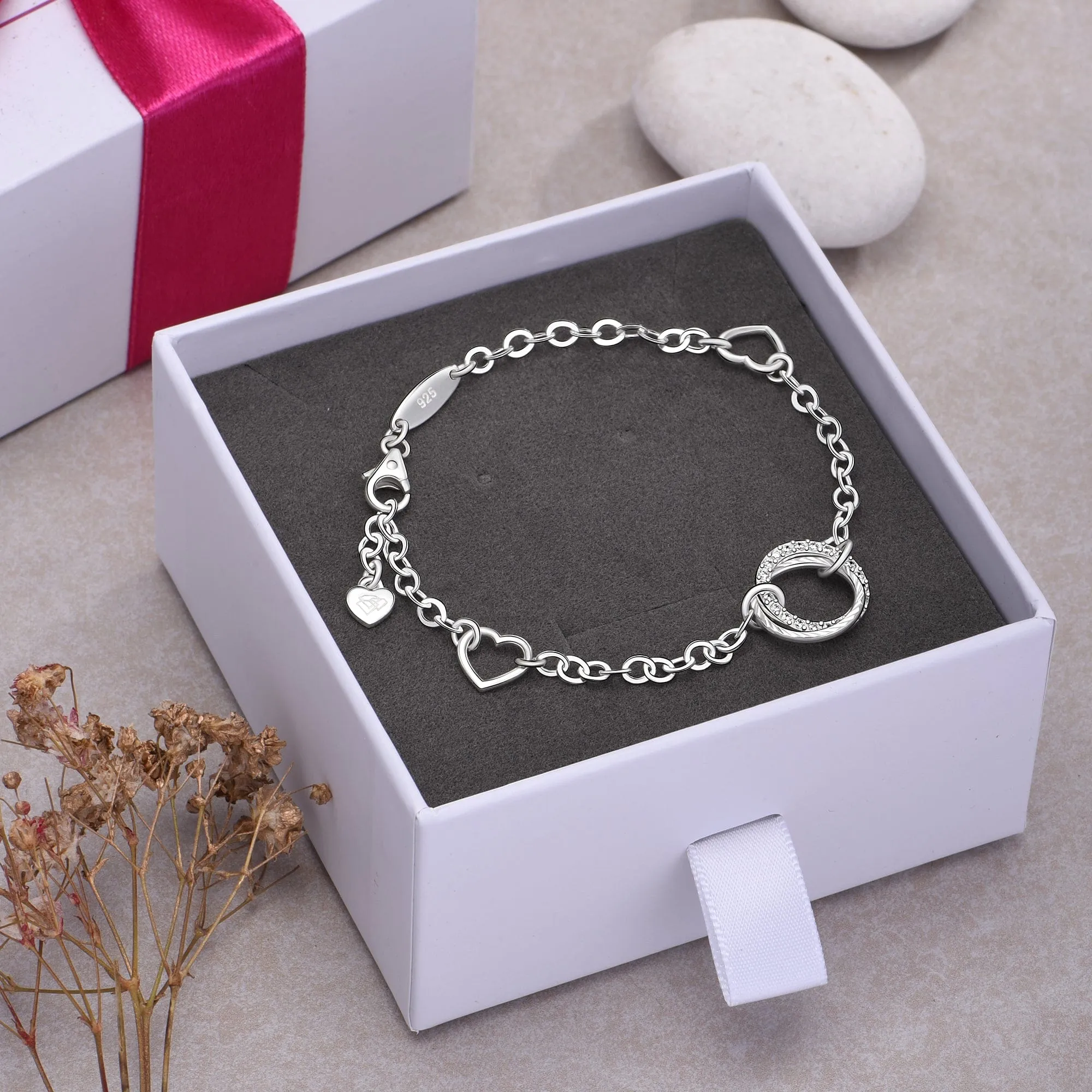 CZ Circle Mother Daughter Bracelet Sterling Silver