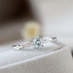 Dainty Blue Crystal Ring For Women Simple Style Square Engagement Finger Ladys Fashion Jewelry