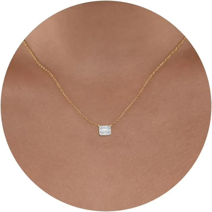 Dainty Diamond Pendant Necklaces for Women Simple Gold Cubic Zirconia Diamond Choker Necklace Small Cute 14K Gold Plated Necklace Gold Diamond Necklaces for Women
