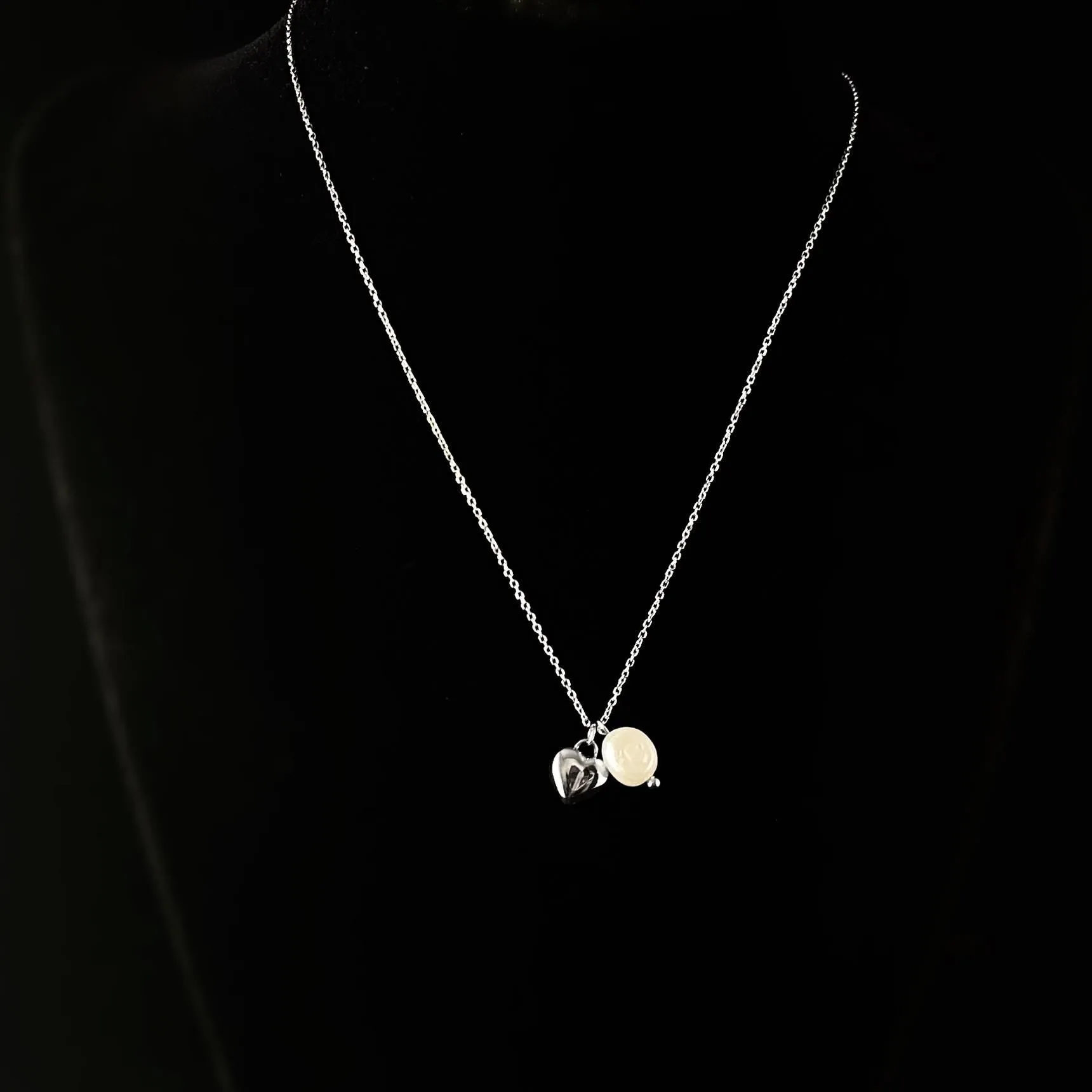 Dainty Silver Heart and Pearl Necklace, Ella - Sabrina