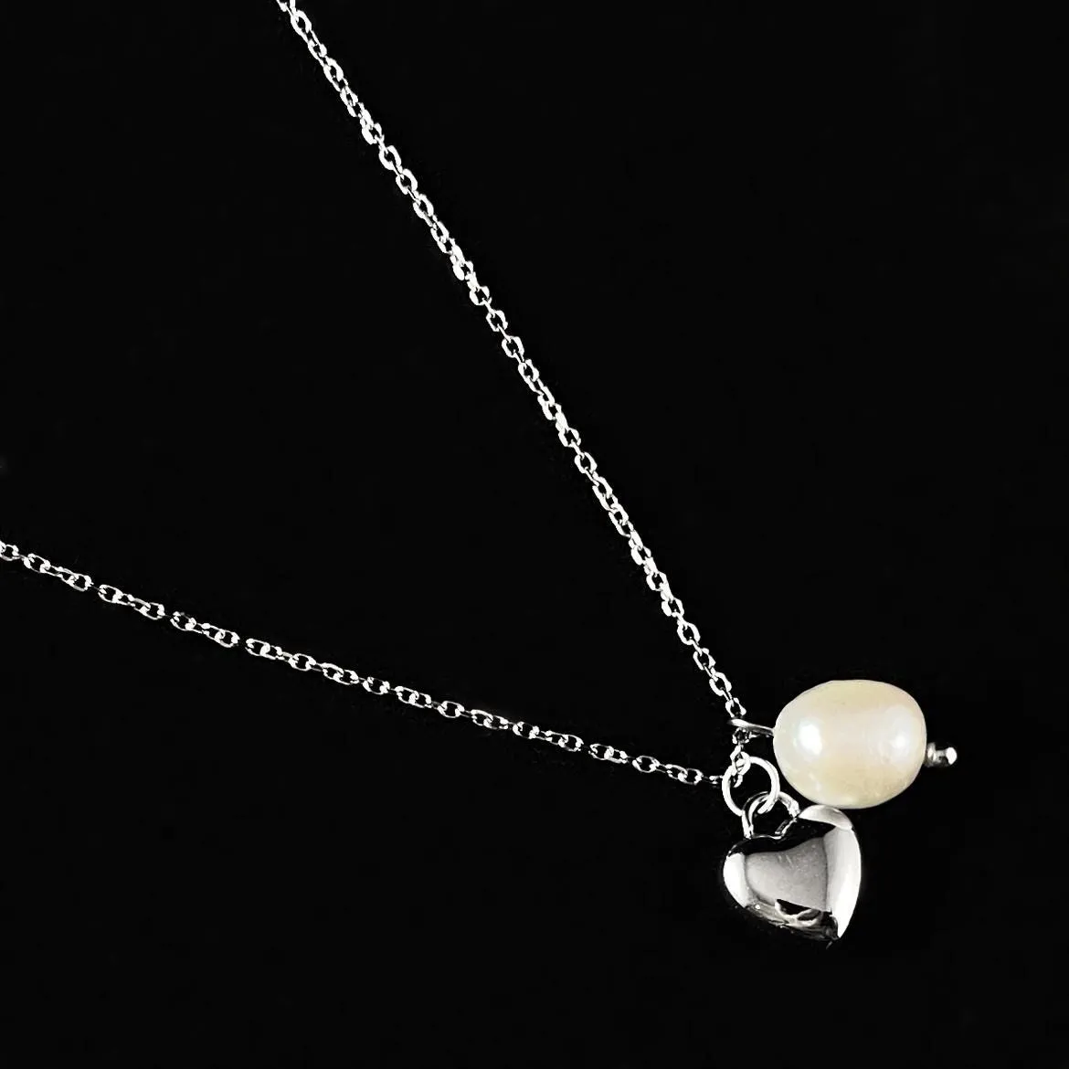 Dainty Silver Heart and Pearl Necklace, Ella - Sabrina