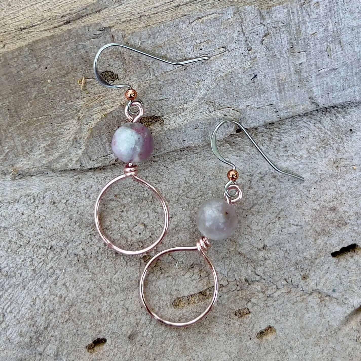 Dangle Hoop Earrings - Rose Gold with Lilac Stone