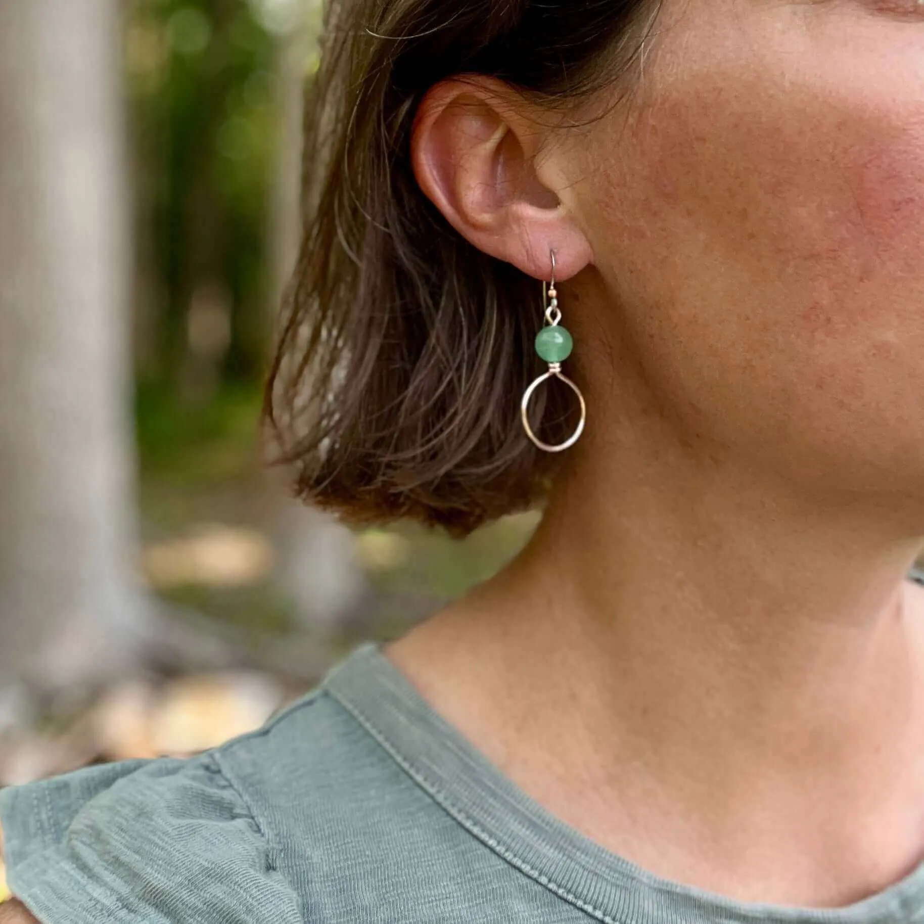 Dangle Hoop Earrings - Rose Gold with Lilac Stone